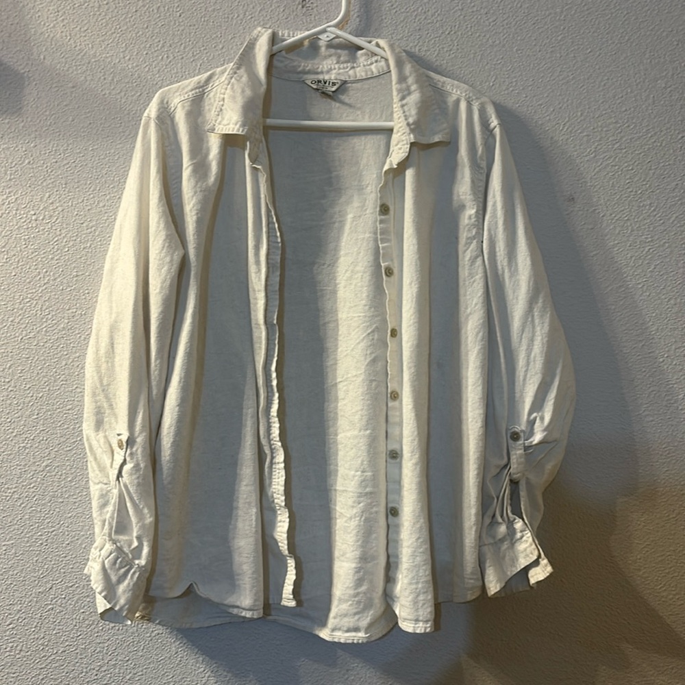 Orvis Linen Blend White Button Down Size Xxl - image 1
